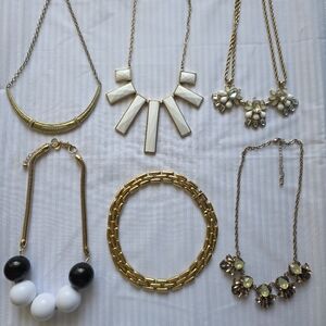 Gold White Statement Necklace Bundle Lot 6 | Fashion Jewelry